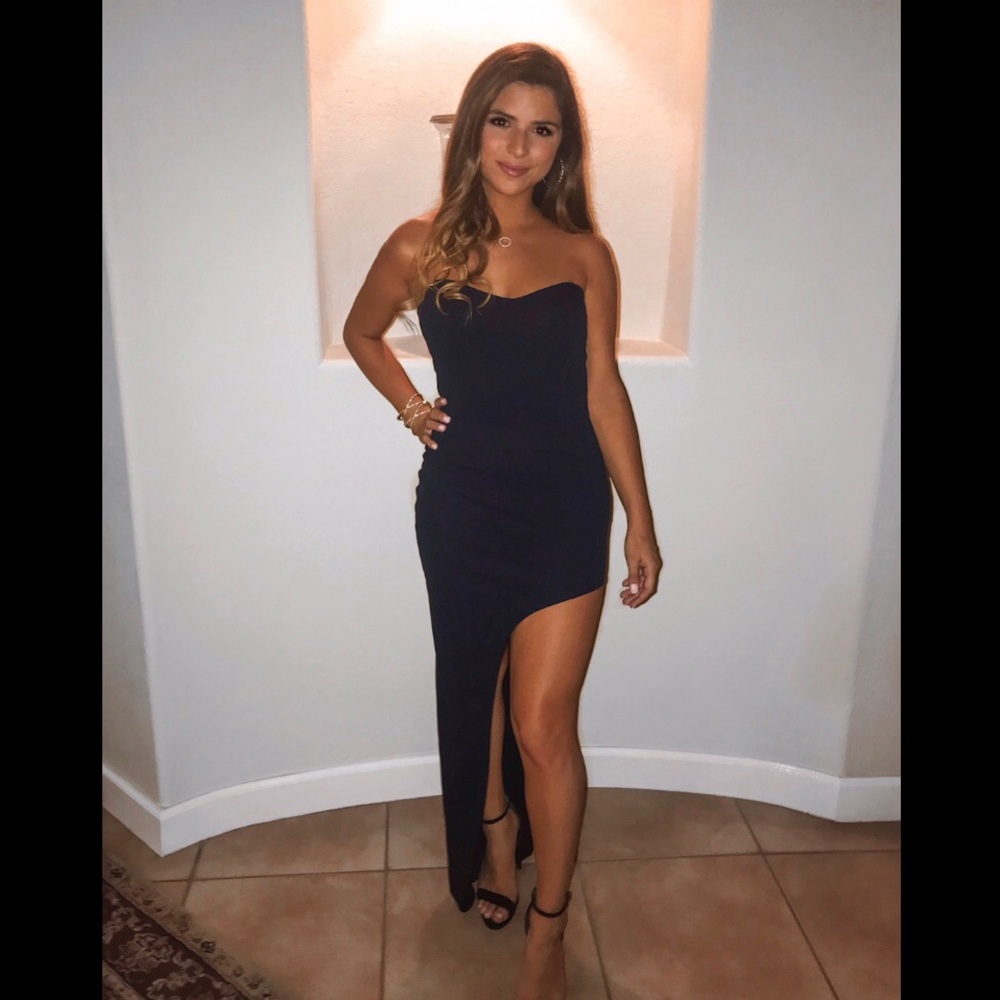 SOLD Navy Blue Side Thigh Slit Maxi Dress small